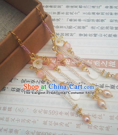 Traditional Chinese Hanfu Pink Beads Tassel Earrings Classical Ear Accessories for Women