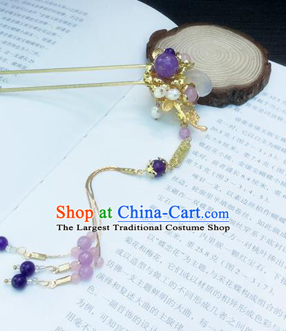 Traditional Chinese Classical Golden Plum Tassel Hairpins Ancient Princess Hanfu Hair Accessories for Women