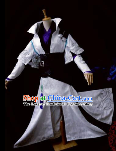 Traditional Chinese Cosplay Young Hero White Clothing Ancient Swordsman Costume for Men