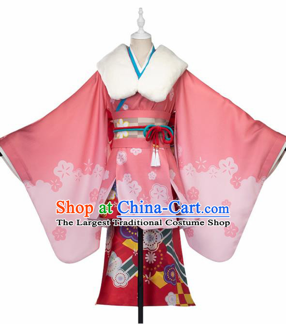 Traditional Japanese Cosplay Geisha Pink Kimono Japan Yukata Dress for Women