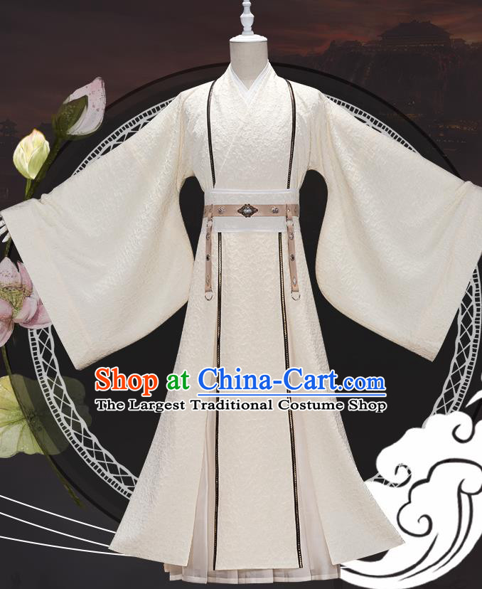 Traditional Chinese Cosplay Swordswoman Beige Dress Ancient Heroine Costume for Women