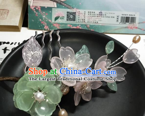 Traditional Chinese Hanfu Palace Green Lotus Hair Comb Hairpins Ancient Princess Hair Accessories for Women