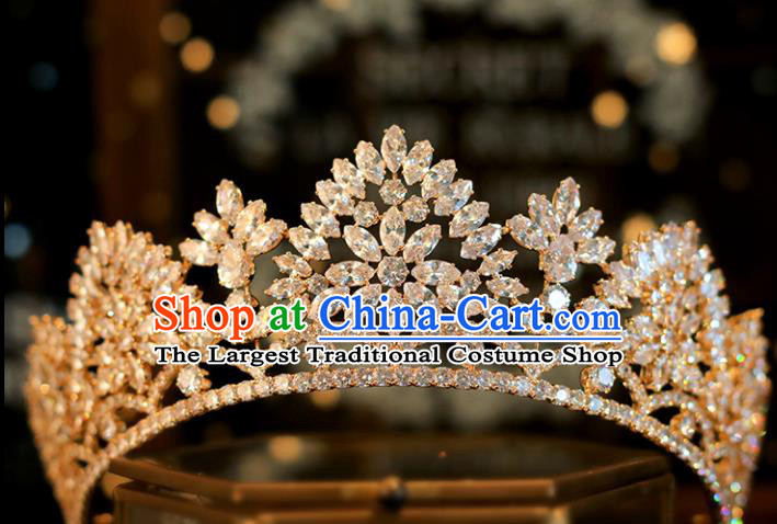 Top Grade Bride Champagne Royal Crown Handmade Wedding Hair Accessories for Women