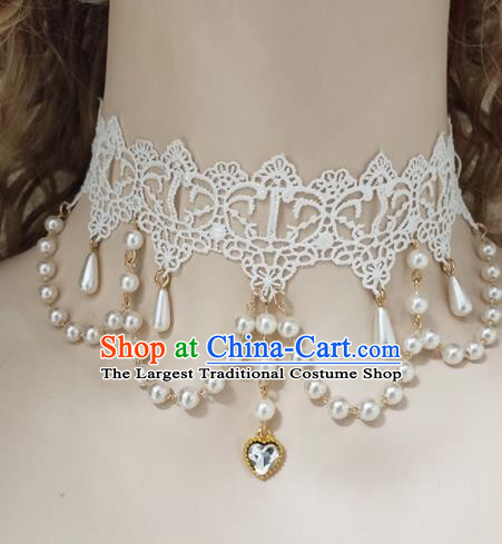 Top Grade Gothic Princess White Lace Beads Tassel Necklace Handmade Necklet Accessories for Women