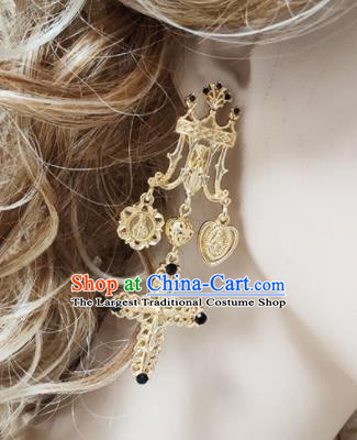 Top Grade Baroque Bride Golden Crucifix Earrings Handmade Wedding Ear Accessories for Women