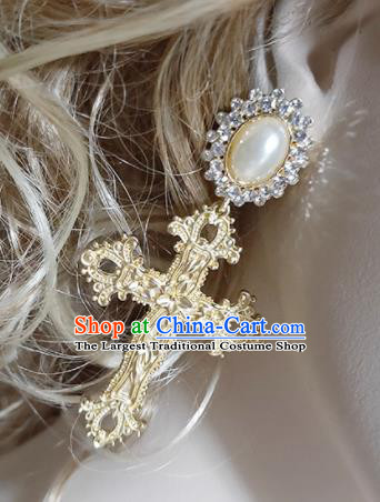 Top Grade Gothic Golden Crucifix Earrings Handmade Ear Accessories for Women