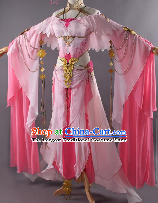 Traditional Chinese Cosplay Swordswoman Pink Dress Ancient Fairy Princess Heroine Costume for Women