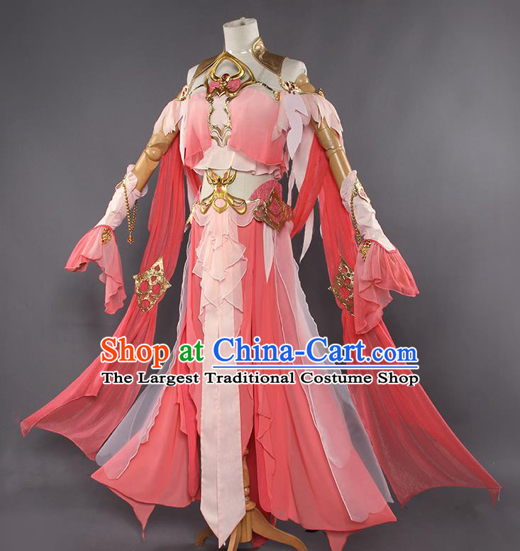 Traditional Chinese Cosplay Swordswoman Watermelon Red Dress Ancient Fairy Princess Heroine Costume for Women