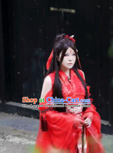 Traditional Chinese Cosplay Swordswoman Red Dress Ancient Royal Princess Costume for Women