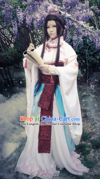 Traditional Chinese Cosplay Swordswoman Feng Jiu White Dress Ancient Royal Princess Costume for Women