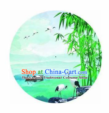 Chinese Handmade Printing Bamboo Cranes Green Oil Paper Umbrella Traditional Umbrellas