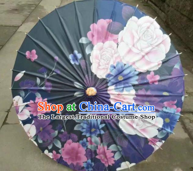 Chinese Handmade Printing Flowers Black Oil Paper Umbrella Traditional Umbrellas