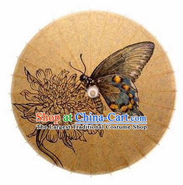 Chinese Handmade Ink Painting Chrysanthemum Butterfly Oil Paper Umbrella Traditional Decoration Umbrellas