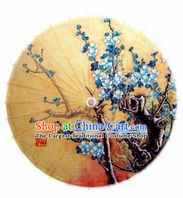 Chinese Handmade Printing Blue Plum Oil Paper Umbrella Traditional Decoration Umbrellas