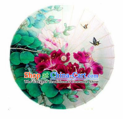 Chinese Handmade Red Flowers Butterfly Oil Paper Umbrella Traditional Decoration Umbrellas