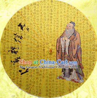 Chinese Handmade Printing Confucius Yellow Oil Paper Umbrella Traditional Decoration Umbrellas