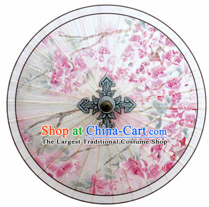 Chinese Classical Dance Printing Pink Flowers Handmade Paper Umbrella Traditional Decoration Umbrellas