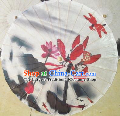 Chinese Classical Dance Printing Red Lotus Handmade Paper Umbrella Traditional Decoration Umbrellas