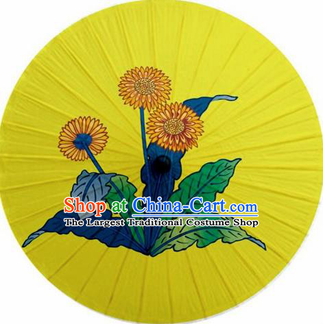 Chinese Classical Dance Handmade Printing Chrysanthemum Yellow Paper Umbrella Traditional Decoration Umbrellas