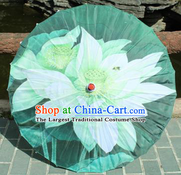 Handmade Chinese Classical Dance Printing Lotus Green Paper Umbrella Traditional Cosplay Decoration Umbrellas