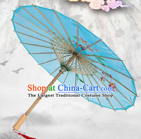 Handmade Chinese Classical Dance Printing Plum Blue Silk Umbrella Traditional Cosplay Decoration Umbrellas