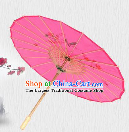 Handmade Chinese Printing Flowers Butterfly Rosy Silk Umbrella Traditional Classical Dance Decoration Umbrellas