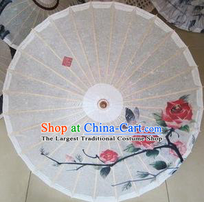 Chinese Classical Dance Handmade Ink Painting Roses White Paper Umbrella Traditional Decoration Umbrellas