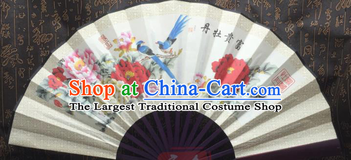 Chinese Handmade Painting Peony Flowers Silk Fans Traditional Decoration Folding Fan