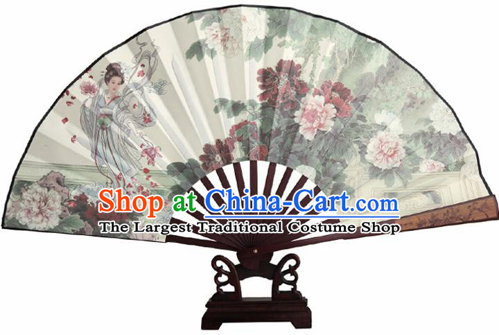 Chinese Handmade Painting Peony Goddess Fans Accordion Fan Traditional Decoration Folding Fan