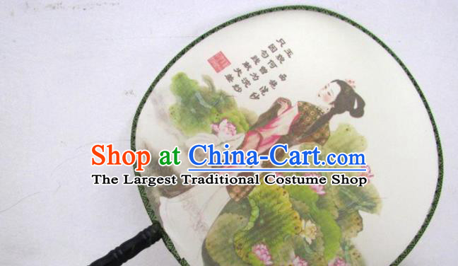 Handmade Chinese Classical Painting Lady Xi Shi Silk Round Fan Traditional Hanfu Palace Fans