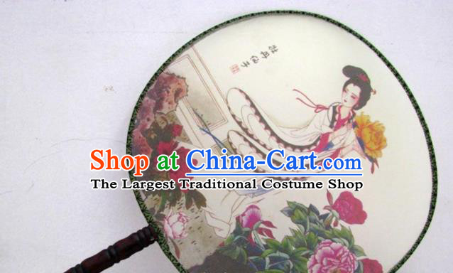 Handmade Chinese Classical Painting Peony Fairy Silk Round Fan Traditional Hanfu Palace Fans