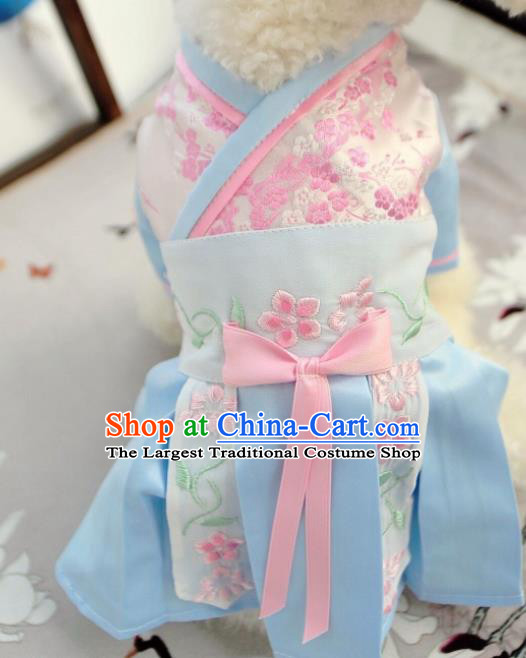 Traditional Asian Chinese Pets Clothing Dog Blue Dress Costumes for New Year