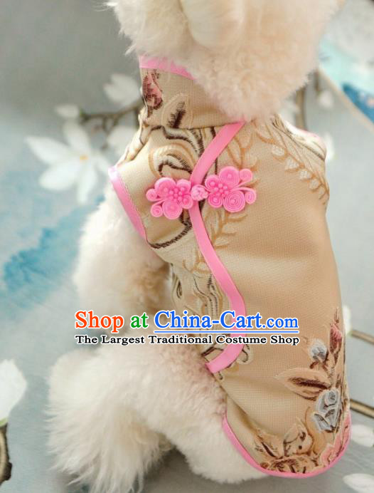 Traditional Asian Chinese Pets Clothing Dog Winter Khaki Cotton Padded Costumes for New Year