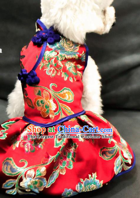 Traditional Asian Chinese Pets Clothing Dog Winter Red Dress Costumes for New Year