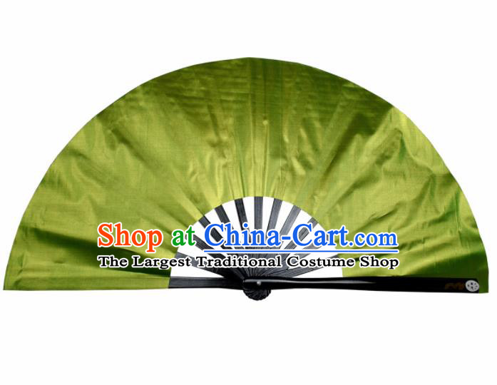 Chinese Handmade Martial Arts Green Silk Fans Accordion Fan Traditional Kung Fu Folding Fan