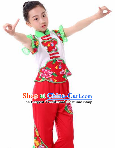 Traditional Chinese Folk Dance Fan Dance Clothing Yangko Dance Stage Show Costume for Kids