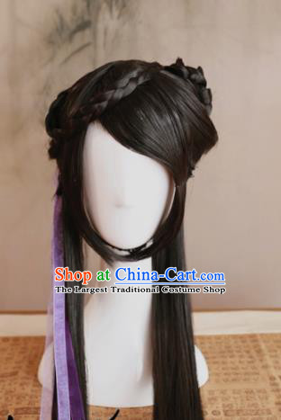 Traditional Chinese Ming Dynasty Princess Wigs Cosplay Ancient Goddess Female Swordsman Chignon for Women