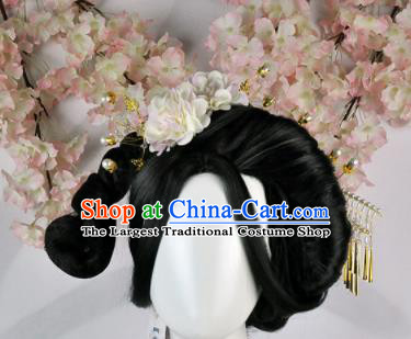 Traditional Chinese Cosplay Imperial Consort Wigs Sheath Ancient Court Lady Chignon and Hair Accessories for Women