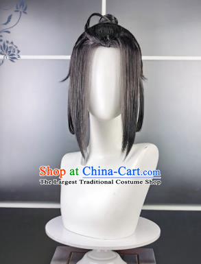 Traditional Chinese Cosplay Swordsman Grey Wigs Sheath Ancient Taoist Prince Chignon for Men