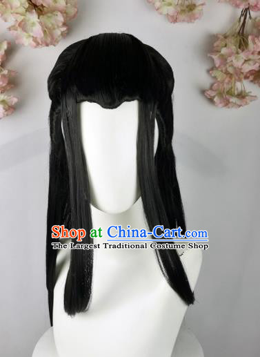 Traditional Chinese Cosplay Female Swordsman Black Wigs Sheath Ancient Princess Chignon for Women