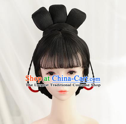 Traditional Chinese Cosplay Tang Dynasty Princess Wigs Sheath Ancient Nobility Lady Chignon for Women