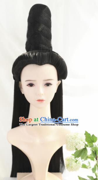 Traditional Chinese Cosplay Ming Dynasty Queen Wigs Sheath Ancient Goddess Mazu Nobility Lady Chignon for Women