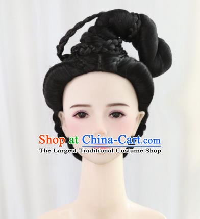 Traditional Chinese Cosplay Ming Dynasty Nobility Lady Wigs Sheath Ancient Queen Chignon for Women