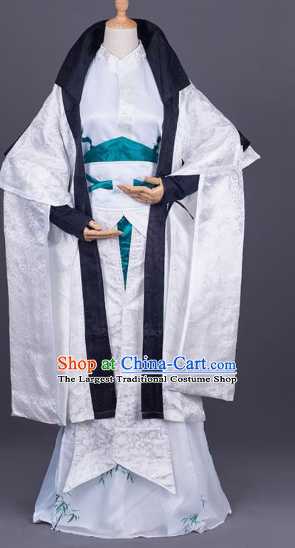 Traditional Chinese Cosplay Taoist Priest White Costumes Ancient Swordsman Hanfu Clothing for Men