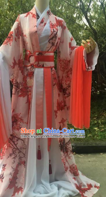 Traditional Chinese Cosplay Prince Printing Maple Leaf Costumes Ancient Swordsman Hanfu Clothing for Men