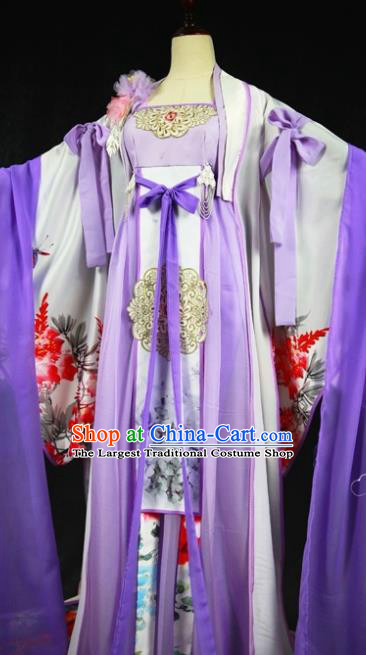 Traditional Chinese Cosplay Court Lady Purple Dress Ancient Drama Fairy Princess Costumes for Women