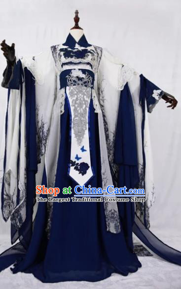 Traditional Chinese Cosplay Court Queen Royalblue Dress Ancient Drama Fairy Princess Costumes for Women