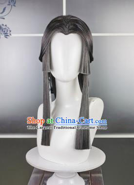 Traditional Chinese Cosplay Taoist Nun Deep Grey Wigs Sheath Ancient Swordsman Goddess Chignon for Women