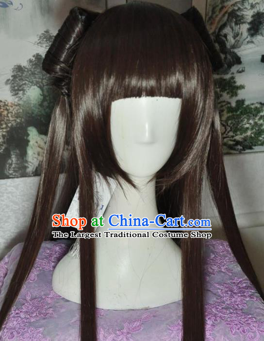 Traditional Chinese Cosplay Court Princess Brown Wigs Sheath Ancient Goddess Chignon for Women