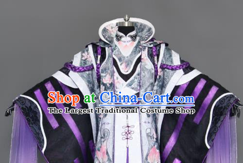 Chinese Cosplay Royal Highness Purple Embroidered Costumes Ancient Swordsman Clothing for Men